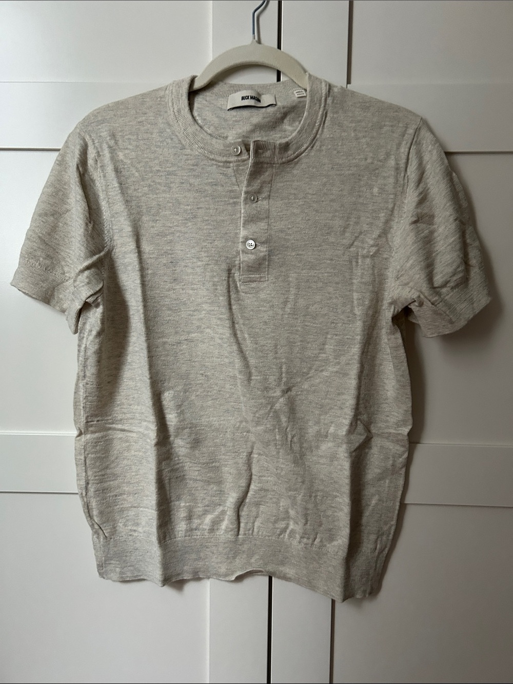 Buck Mason Short Sleeve Henley Sweater Shirt - Light Beige